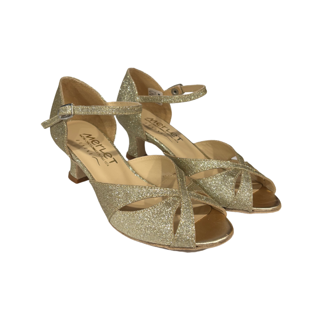 Merlet KALIS2-1962-417-Ballroom Shoes 2'' Suede Sole Glitter-PLATINUM