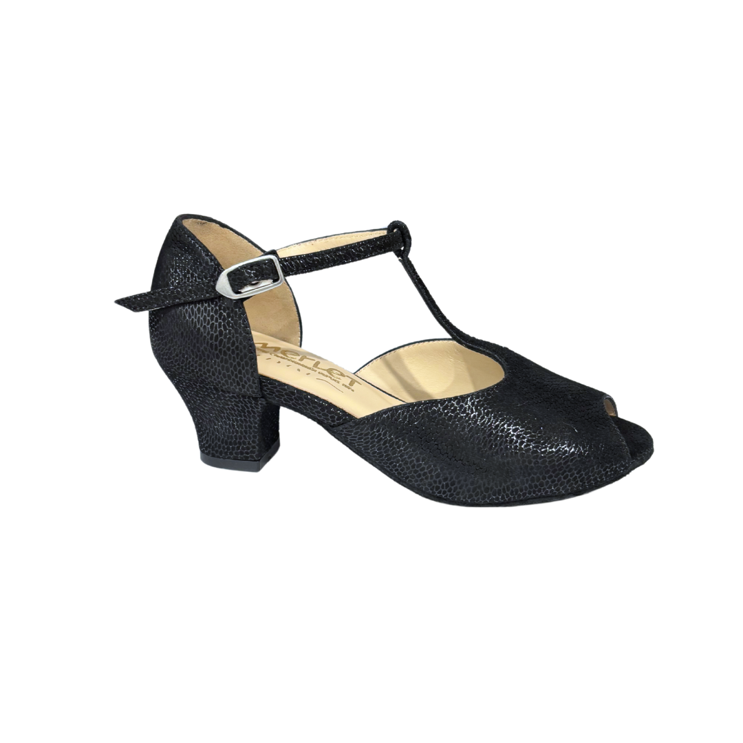 Merlet EVINA-1388-001-Ballroom Shoes 1.8" Suede Sole Canaula Leather-BLACK