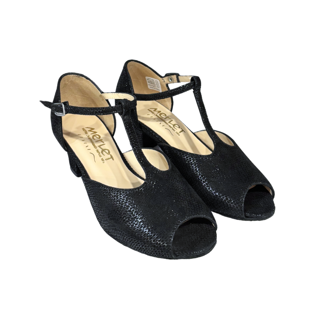 Merlet EVINA-1388-001-Ballroom Shoes 1.8" Suede Sole Canaula Leather-BLACK