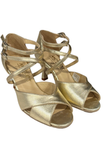 Merlet SANDY-1457-417-Soulier de Danse 2.5" Semelle Suede Cuir Métallisé-PLATINE
