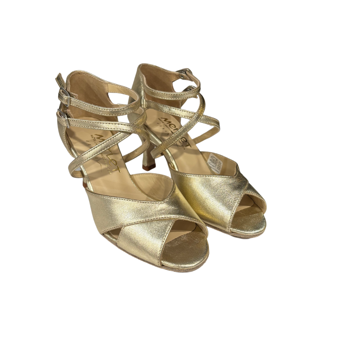 Merlet SANDY-1457-417-Soulier de Danse 2.5" Semelle Suede Cuir Métallisé-PLATINE