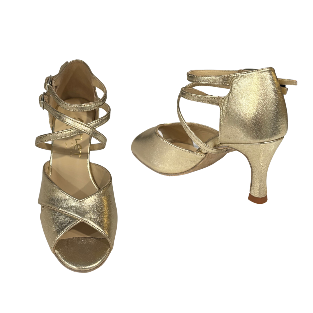 Merlet SANDY-1457-417-Soulier de Danse 2.5" Semelle Suede Cuir Métallisé-PLATINE