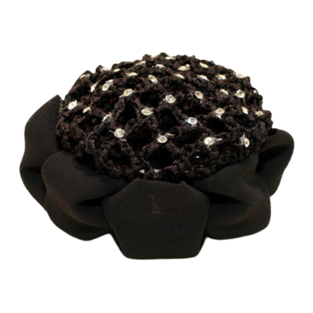 FH2 AZ0033-2 Jeweled Bun Cover With Clip-BLACK