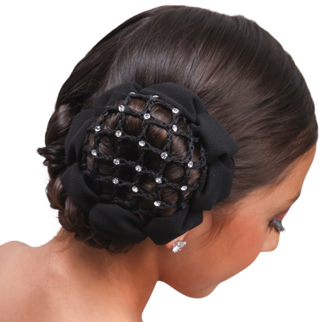 FH2 AZ0033-2 Jeweled Bun Cover With Clip-BLACK