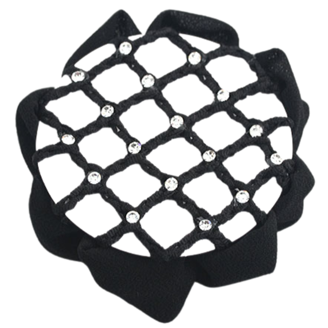 FH2 AZ0033-2 Jeweled Bun Cover With Clip-BLACK