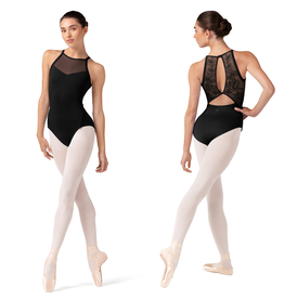Bloch L4002-Iris Sweetheart Front Leotard Embroidered Back Detail-BLACK