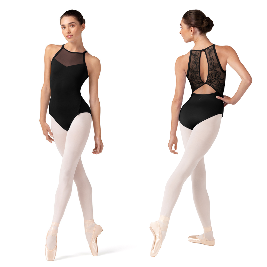 Bloch L4002-Iris Leotard Devant Cœur Détails Brodés au Dos - NOIR