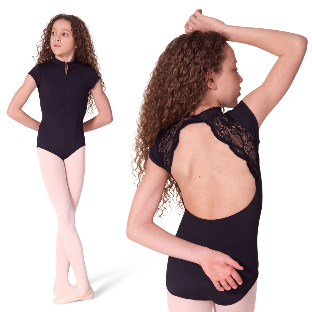 Capezio EL107T-Leotard Princesse Manches Courtes Élégance Préadolescentes - NOIR