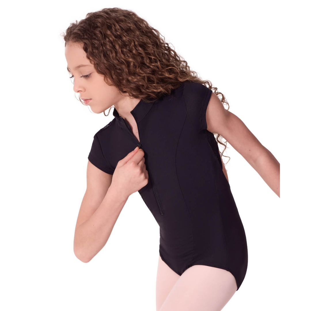 Capezio EL107T-Elegance Short Sleeve Tween Princess Leotard-BLACK