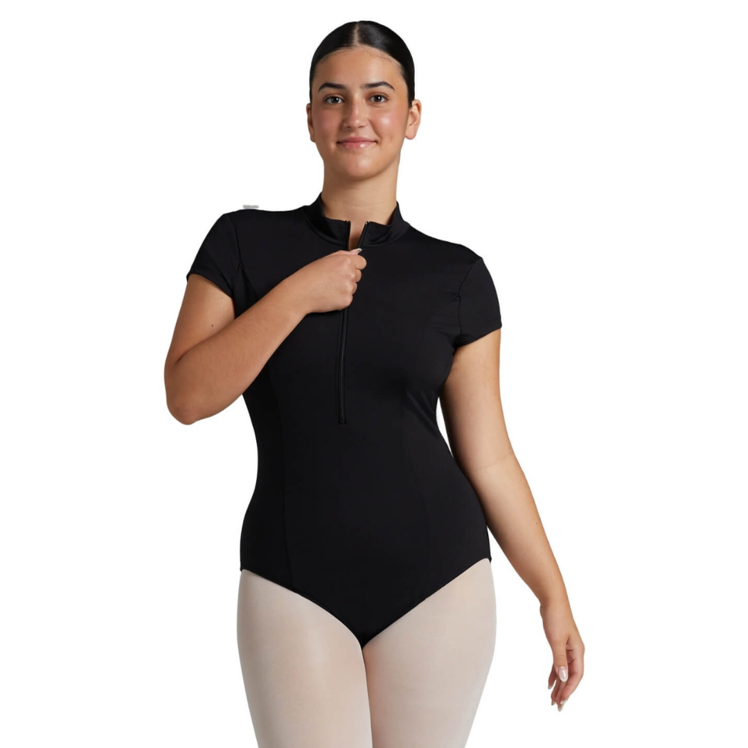 Capezio EL107W-Leotard Princesse Manches Courtes ÉlégancE - NOIR