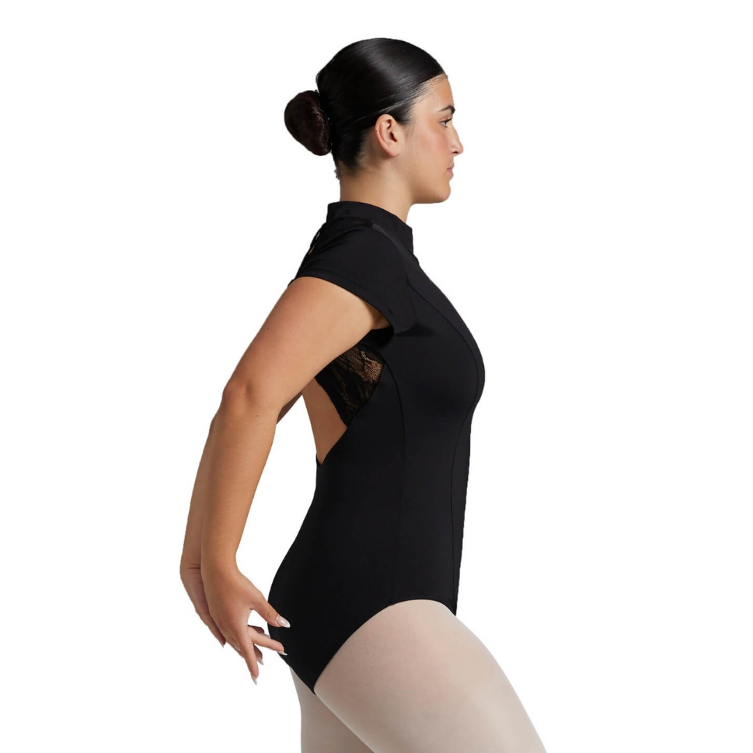 Capezio EL107W-Leotard Princesse Manches Courtes ÉlégancE - NOIR