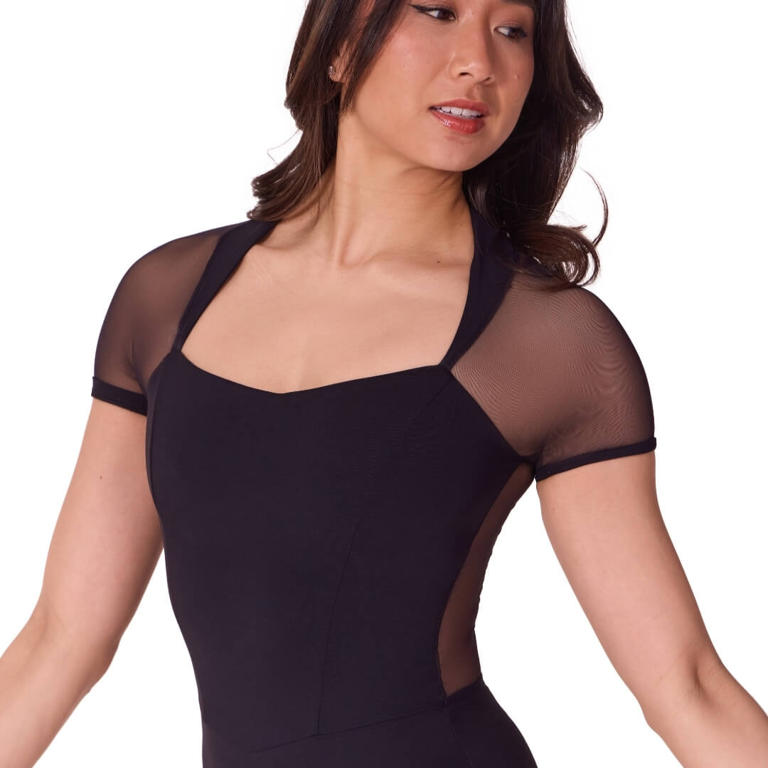 Capezio EL108W-Leotard Corset Manches Courtes Elegance-NOIR