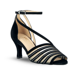 Merlet SIDILE-1404-001-Ballroom Shoes 2.5" Suede Sole Velvet leather Strass-BLACK