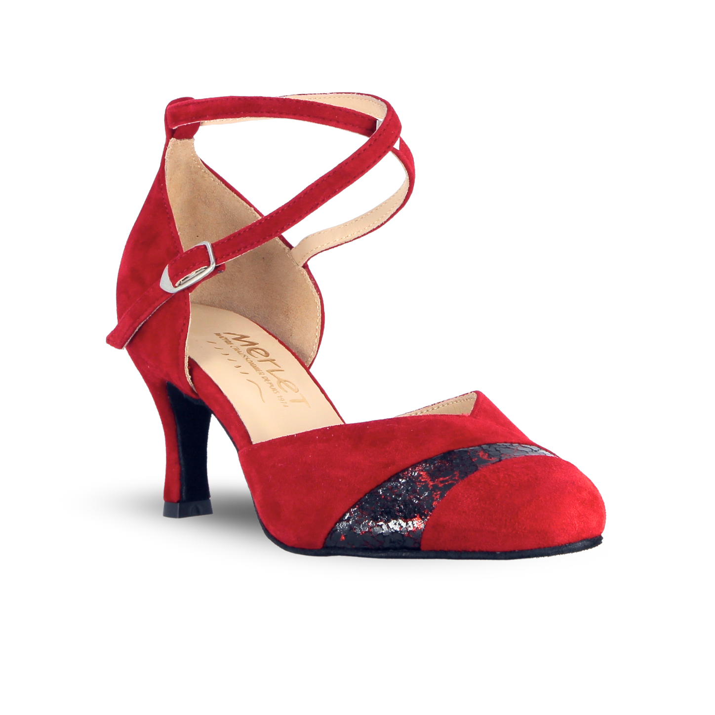 Merlet NITA7-1404-227-Ballroom Shoes 2.5" Suede Sole Velvet leather/Broken leather-FLAMENCO