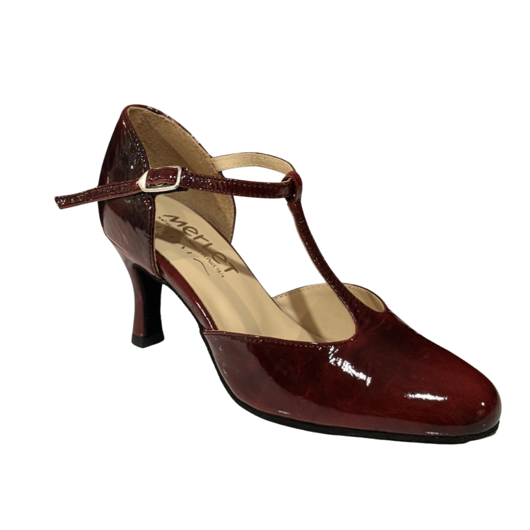 Merlet NINA-1972-232-Soulier de Danse 2.5"Semelle Suede Cuir Verni Montréal-ROUGE