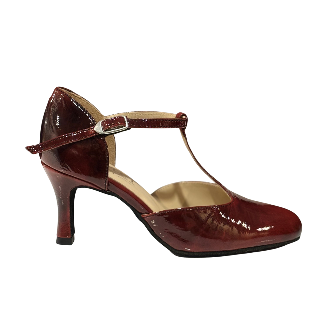 Merlet NINA-1972-232-Ballroom Shoes 2.5"Suede Sole Montreal Patent Leather-RED