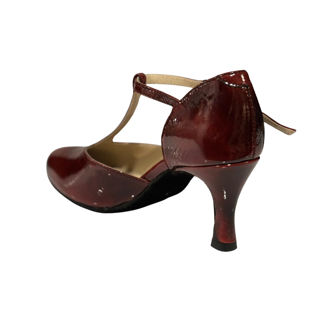 Merlet NINA-1972-232-Soulier de Danse 2.5"Semelle Suede Cuir Verni Montréal-ROUGE