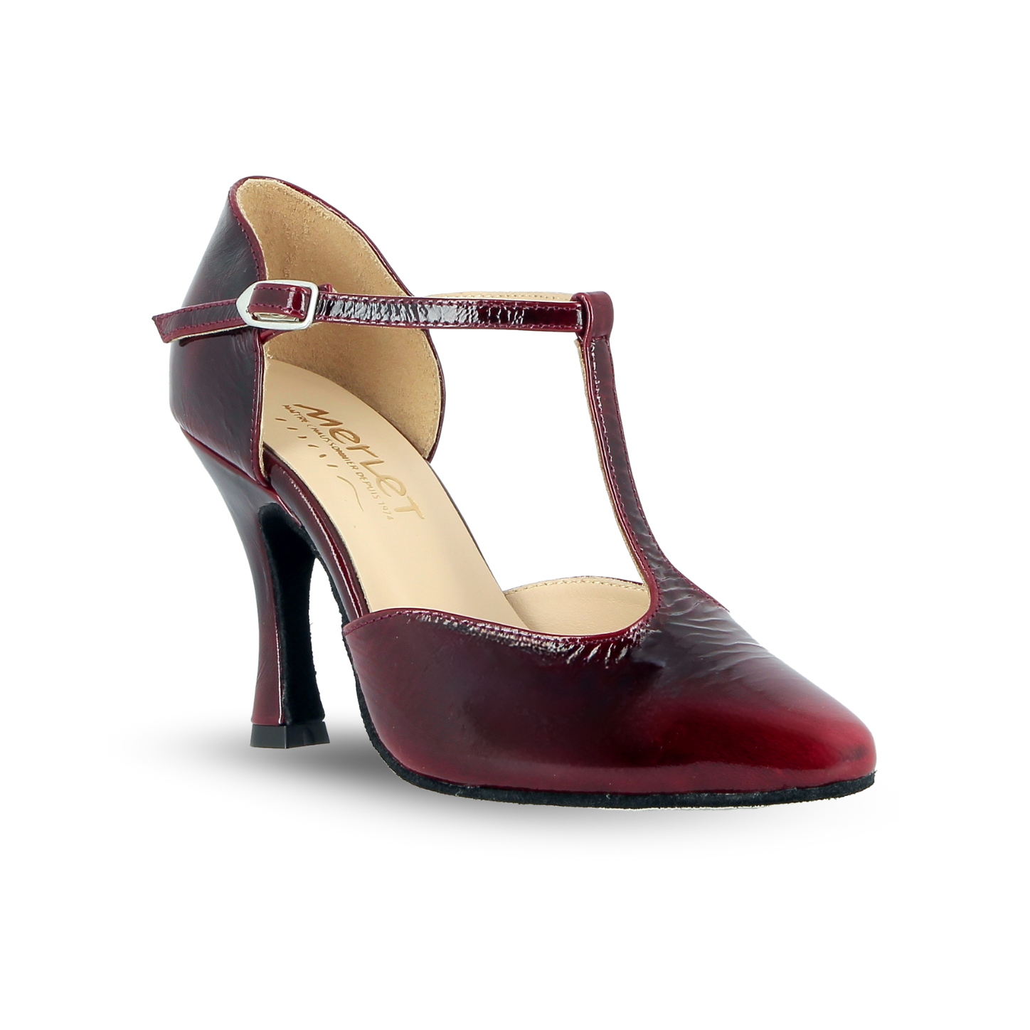 Merlet LARA-1972-232-Ballroom Shoes 3"Suede Sole Montreal Patent Leather-RED
