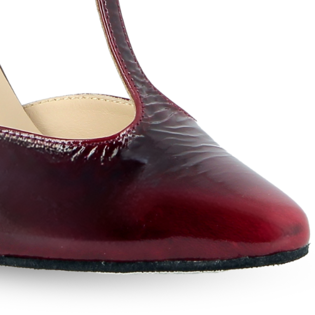 Merlet LARA-1972-232-Soulier de Danse 3"Semelle Suede Cuir Verni Montréal-ROUGE