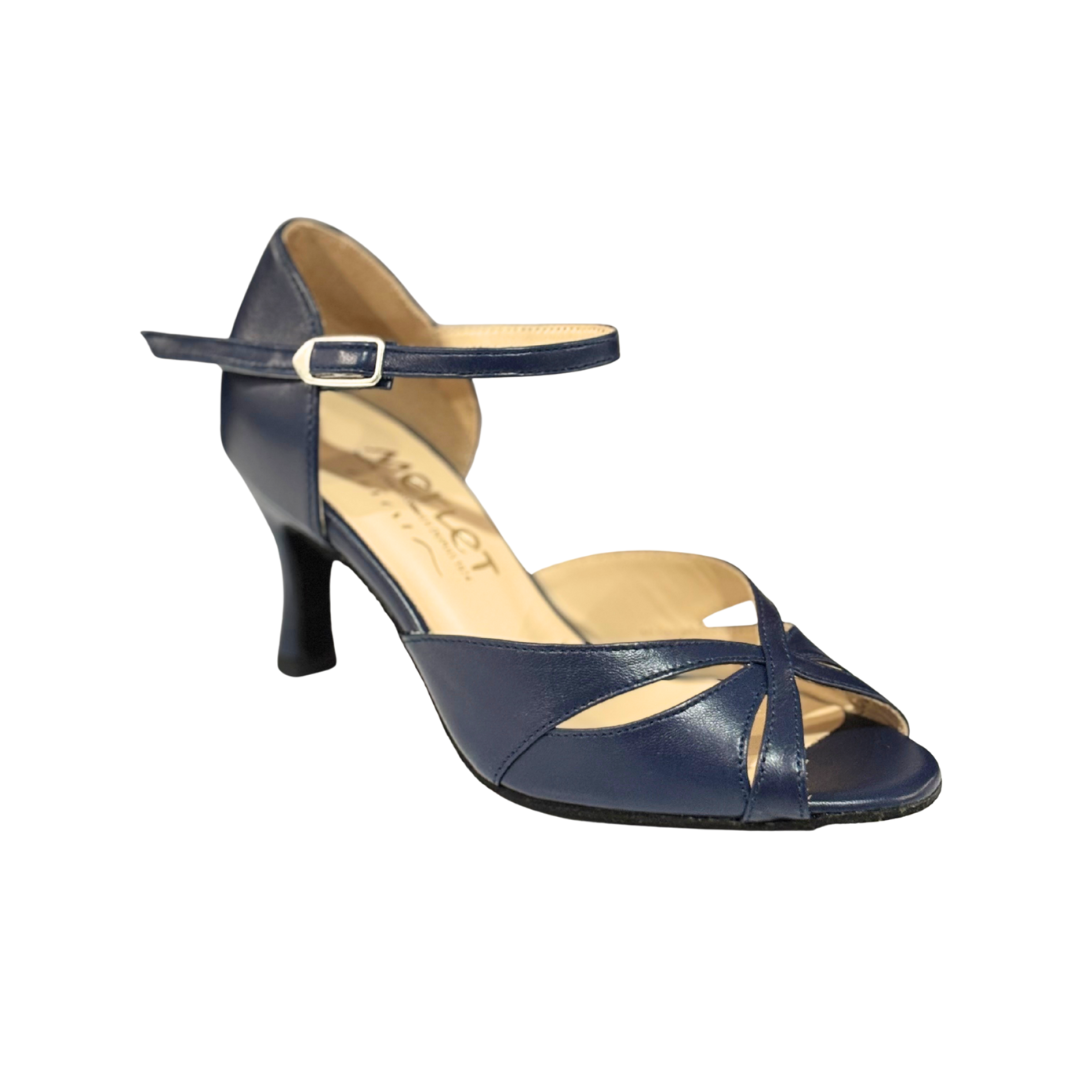 Merlet SAPHIR-1300-643-Ballroom Shoes 2.5" Suede Sole Metis Leather-NAVY