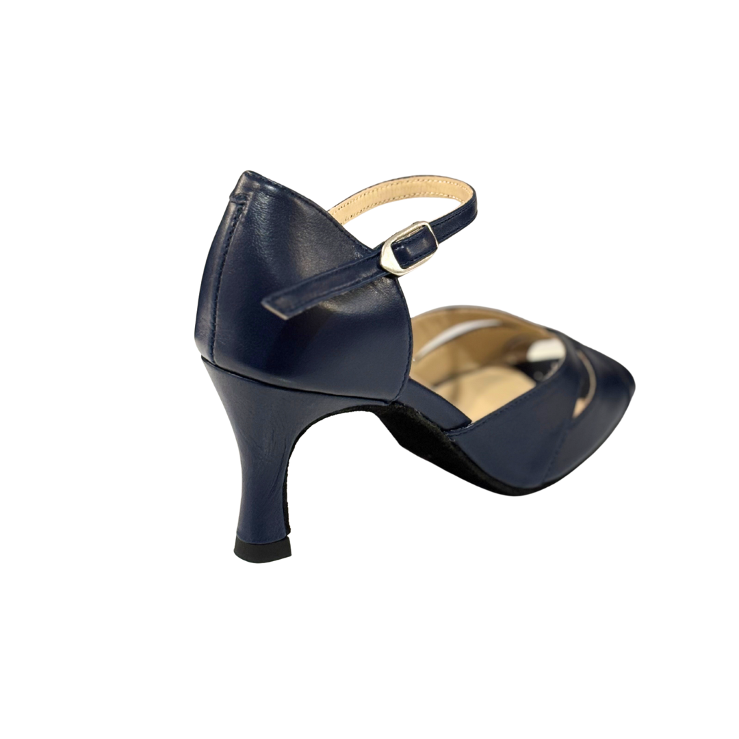 Merlet SAPHIR-1300-643-Ballroom Shoes 2.5" Suede Sole Metis Leather-NAVY