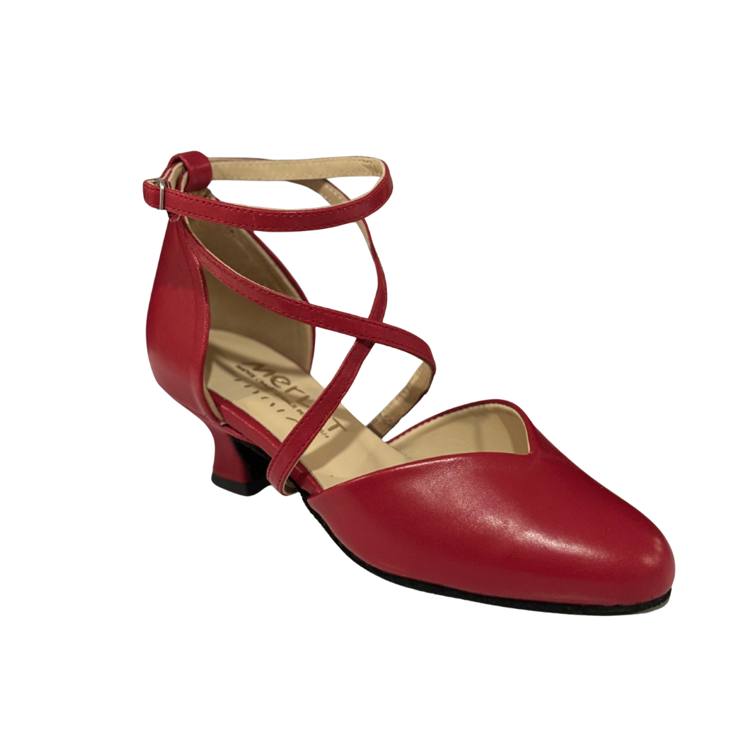 Merlet BABETTE-1300-233-Ballroom Shoes 1.7" Suede Sole Metis Leather-CERISE
