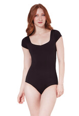 Capezio F12413W-Leotard Manches Courtes Devant en Cœur - NOIR