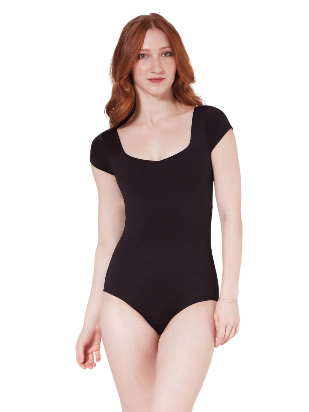 Capezio F12413W-Leotard Manches Courtes Devant en Cœur - NOIR