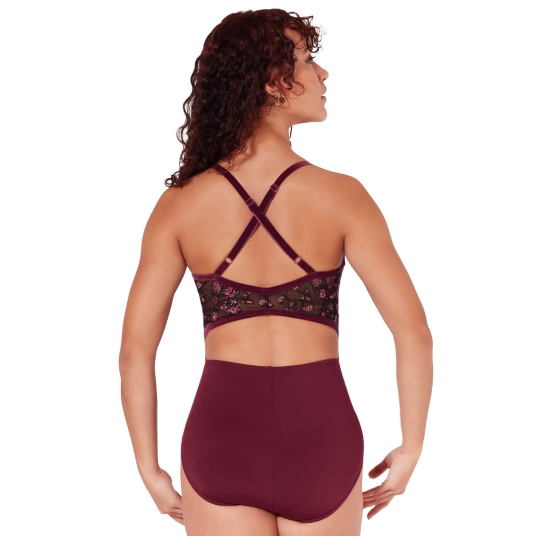 Capezio F12400W-Ornate Romance Charisma Cami Criss Cross Back Leotard-WINE