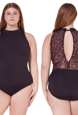 Capezio F12403W-Leotard Col Montant Orné de Motifs Romantiques