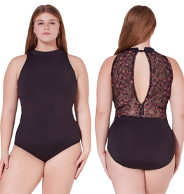 Capezio F12403W-Leotard Col Montant Orné de Motifs Romantiques