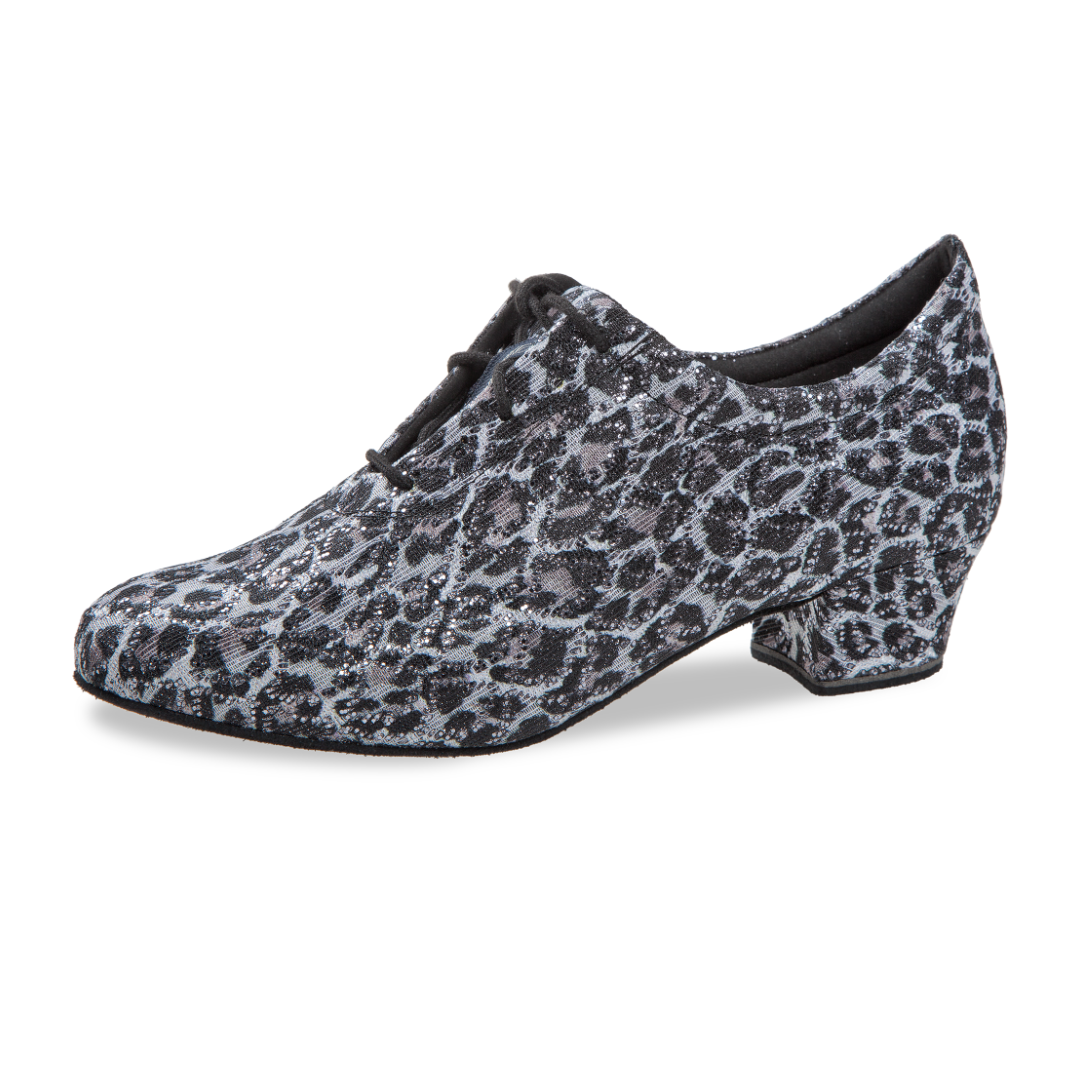 Diamant 199-034-667-Ballroom Shoes 1.5" Suede Sole Leopard Black-Silver Glitter