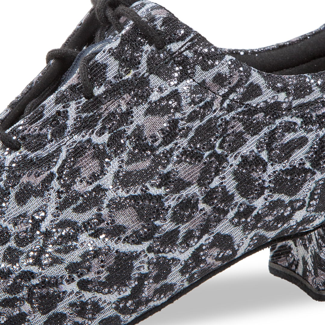 Diamant 199-034-667-Soulier de Danse 1.5"Semelle Suede Léopard Noir-Argent Pailleté