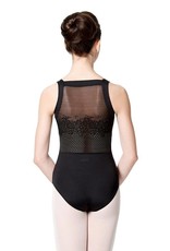 Lulli Dancewear LUF535-Wide Strap Leotard With Floral Mesh-BLACK