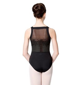 Lulli Dancewear LUF535-Wide Strap Leotard With Floral Mesh-BLACK