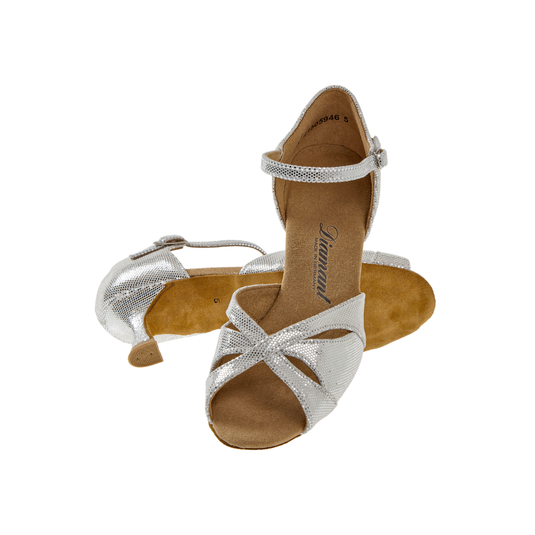 Diamant 144-077-246-Soulier de Danse 2'' Semelle Suede-Puntino Cuir-FOILPRINT ARGENT