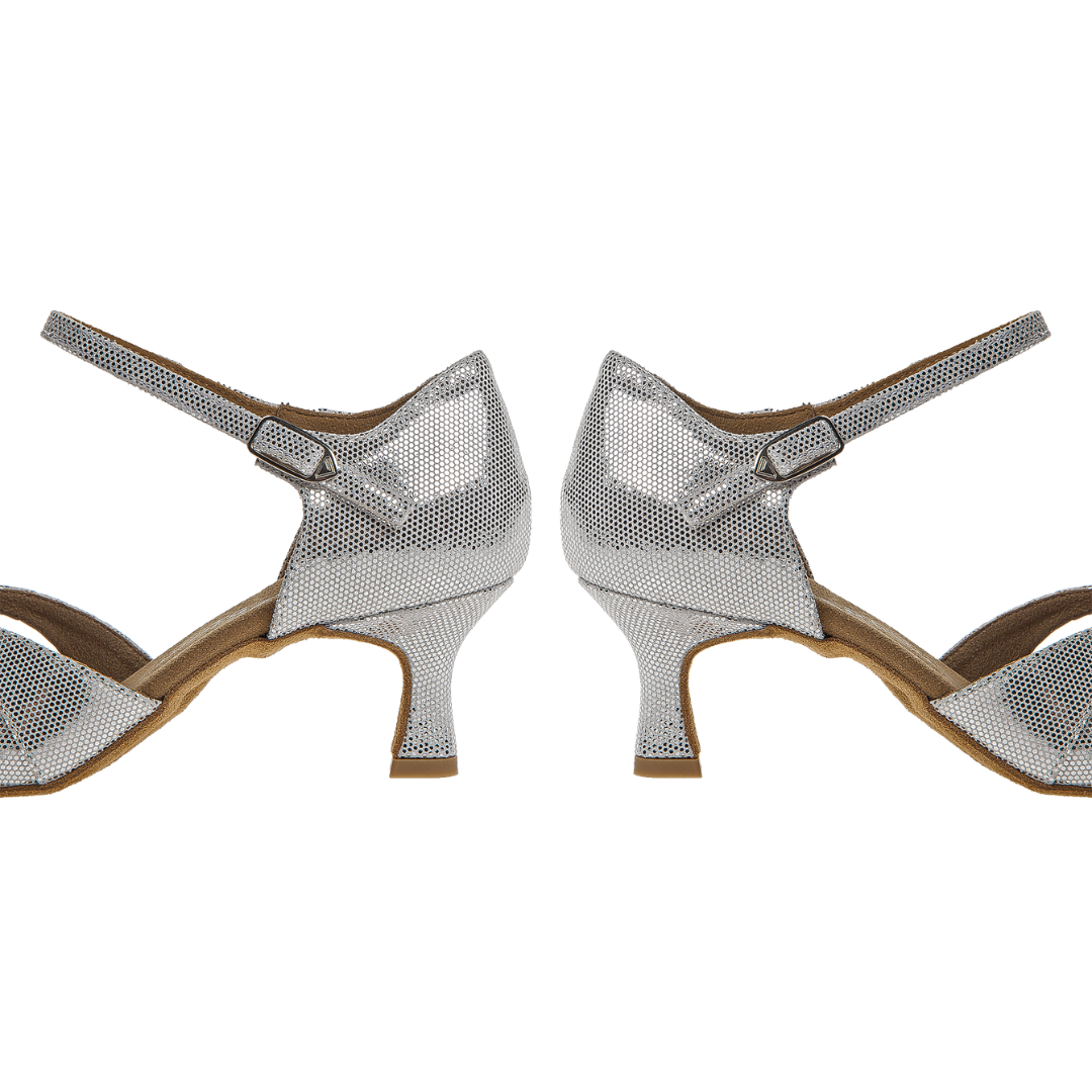 Diamant 144-077-246-Ballroom Shoes 2'' Flare Suede Sole-Puntino Leather-FOILPRINT SILVER