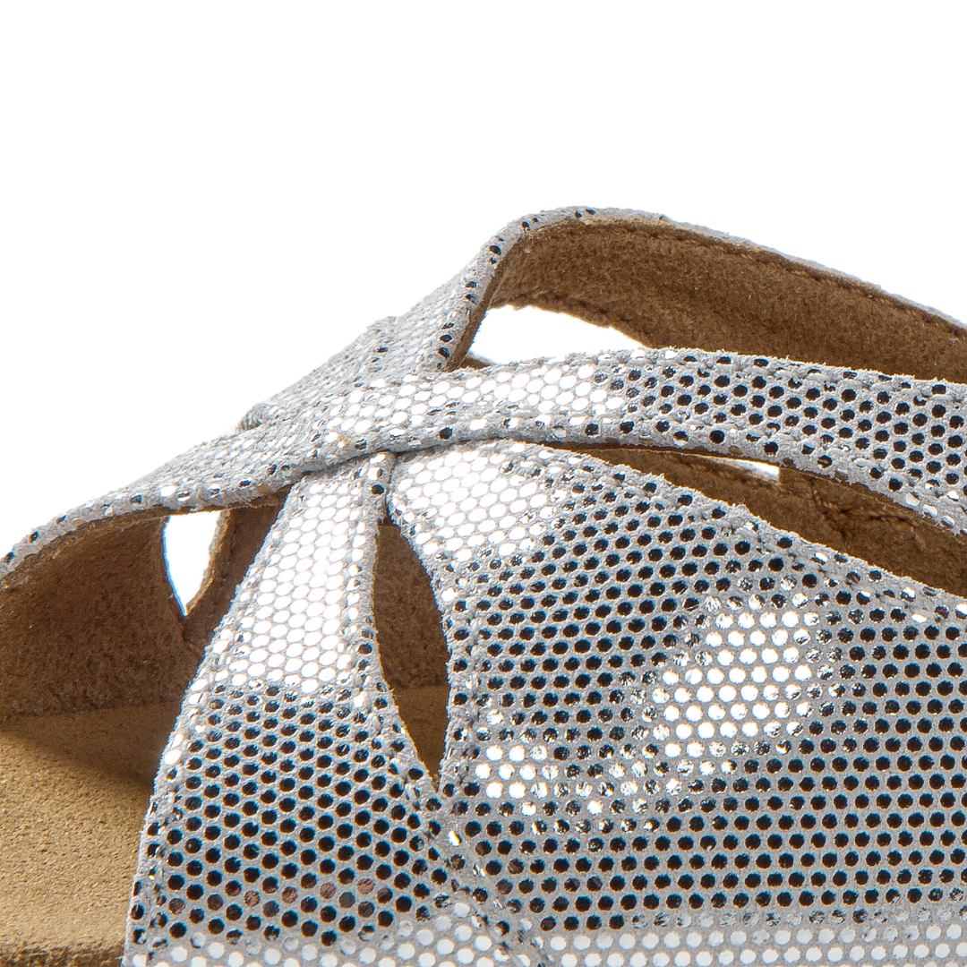 Diamant 144-077-246-Soulier de Danse 2'' Semelle Suede-Puntino Cuir-FOILPRINT ARGENT