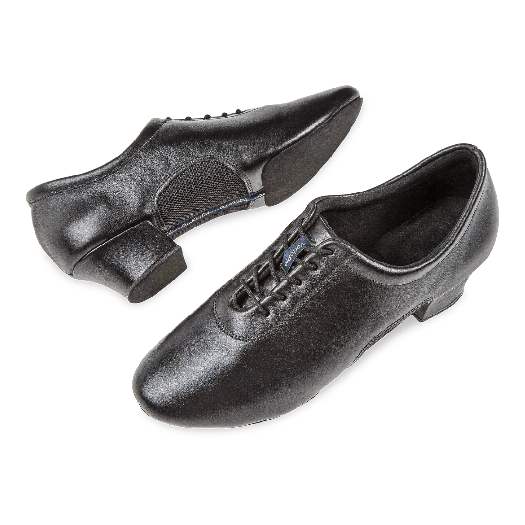 Diamant 163-224-592-Mens Latin Dance Shoes 1.6" Suede Split Sole- BLACK LEATHER/MESH