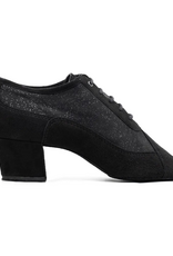 Portdance PD701-Ballroom Shoes Split Sole Cuban Heel 1.5" Suede Sole Nubuck/Glitter-BLACK