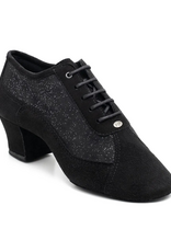 Portdance PD701-Ballroom Shoes Split Sole Cuban Heel 1.5" Suede Sole Nubuck/Glitter-BLACK