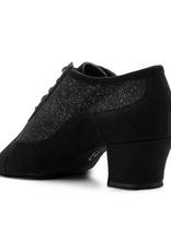 Portdance PD701-Chaussures de Danse Talon Cubain 1.5"Semelle Suede Nubuck/Paillettes-NOIR