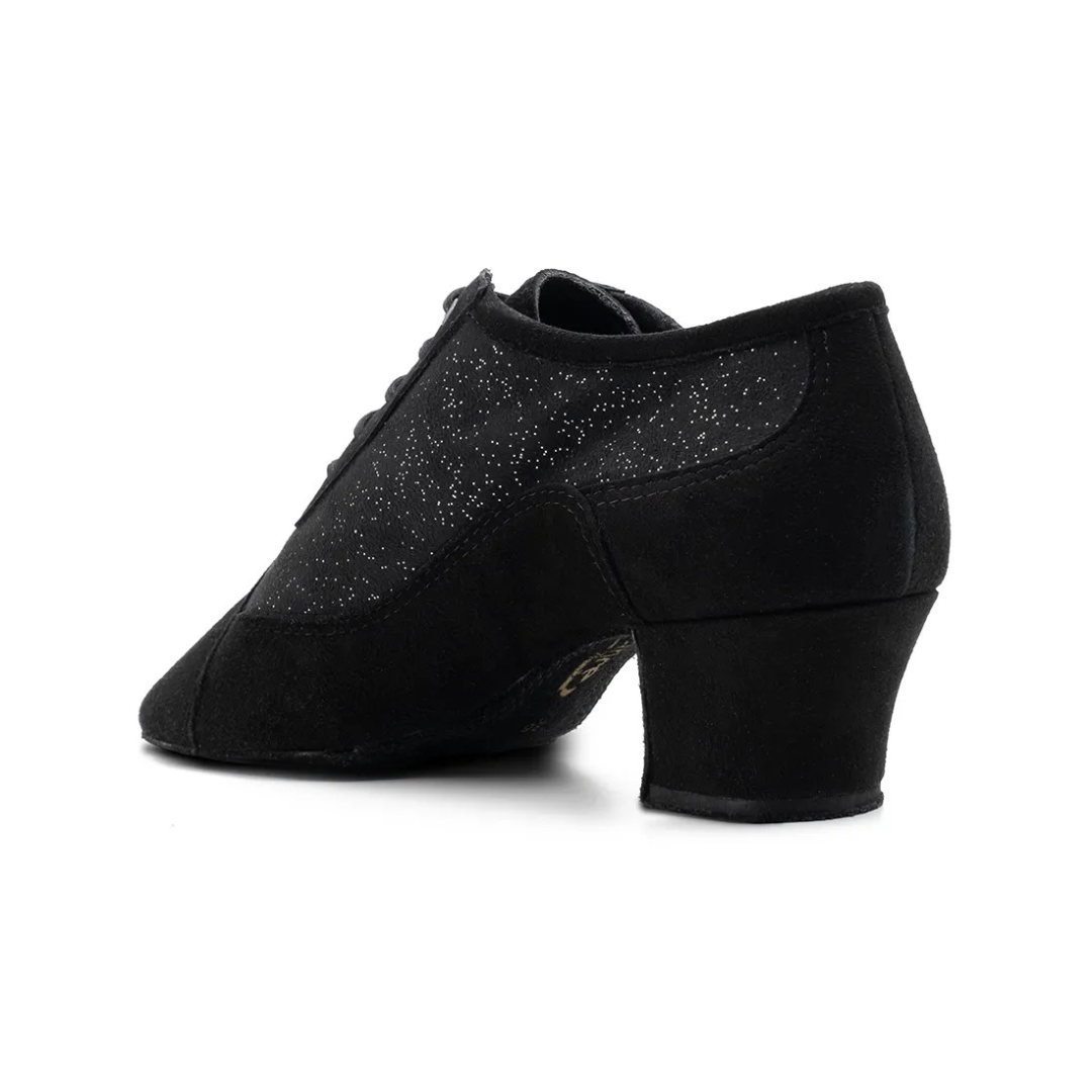 Portdance PD701-Ballroom Shoes Split Sole Cuban Heel 1.5" Suede Sole Nubuck/Glitter-BLACK