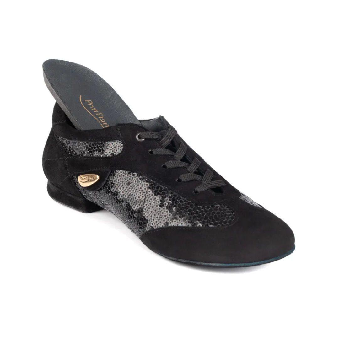 Portdance PD01-Ballroom Shoes 1/2" Suede Sole Denim-BLACK
