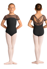 Mirella M20008C-Dot Accent Strap Detail Short Sleeve Leotard-BLACK