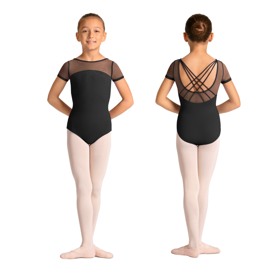 Mirella M20008C-Leotard Manches Courtes Détails de Points Bretelles -NOIR