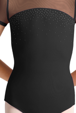 Mirella M20008C-Dot Accent Strap Detail Short Sleeve Leotard-BLACK