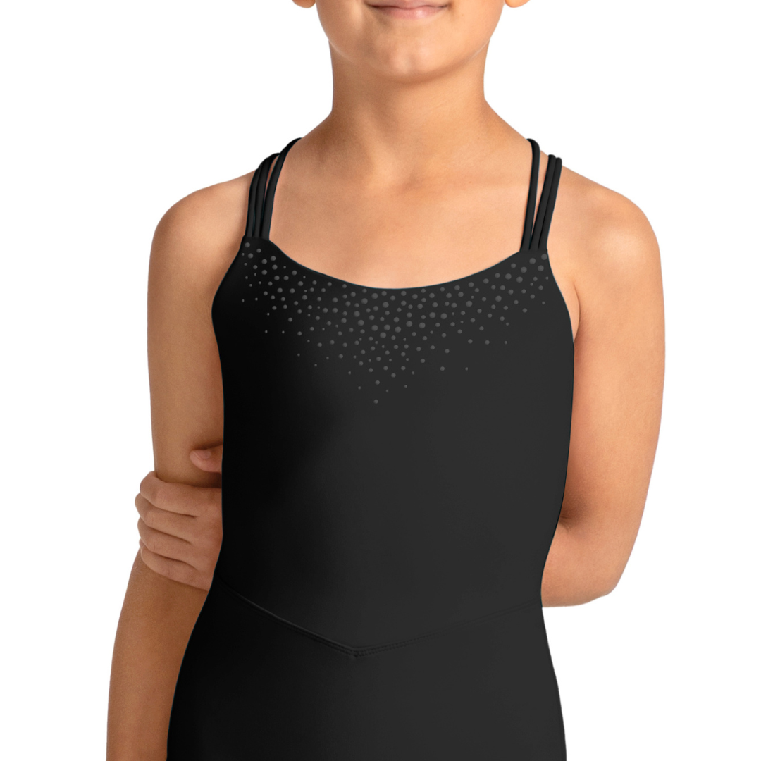 Mirella M50008C-Dot Accents Camisole Leotard-BLACK