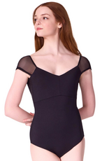 Capezio F12603W-Cap Sleeve Leotard V-front neckline-BLACK
