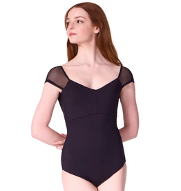 Capezio F12603W-Leotard Manches Courtes Devant en V-NOIR